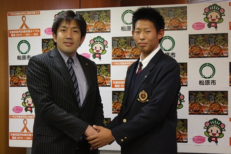 松原市長を表敬訪問！埼玉西武ライオンズ前川恭兵くん！